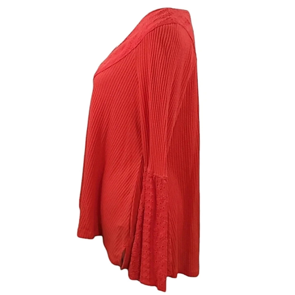 Free People Parisian Nights V-neck Waffle Knit Top Vermillion Red Size XS NWT